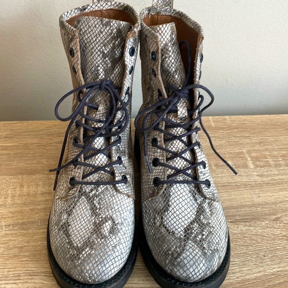 Frye Faux Snake Skin Laced Boots